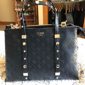 GUESS Black Coast to Coast Embossed Satchel